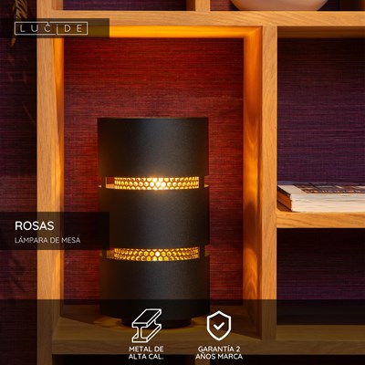 Lucide ROSAS - Lámpara de mesa - Ø 16 cm - 1xE27 - Negro